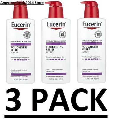 3 PACK - Eucerin Roughness Relief Lotion Fragrance Free 16.9 fl oz EXP: 01/2027