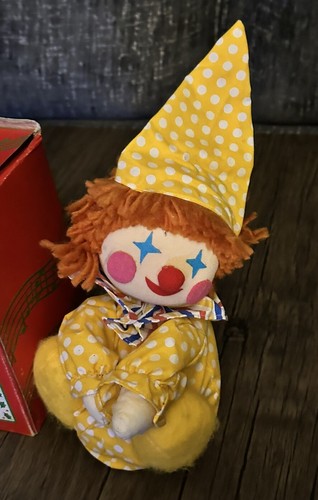 Vintage 1980er musikalische Aufzieh-Clown Puppe beweglicher Kopf spielt Musik funktioniert neu im Karton! NEU! - Bild 2 von 13
