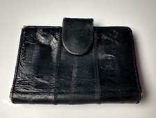 Mundi Wallet Genuine Eel Skin Vintage Midnight Blue Bi Fold Snap Close