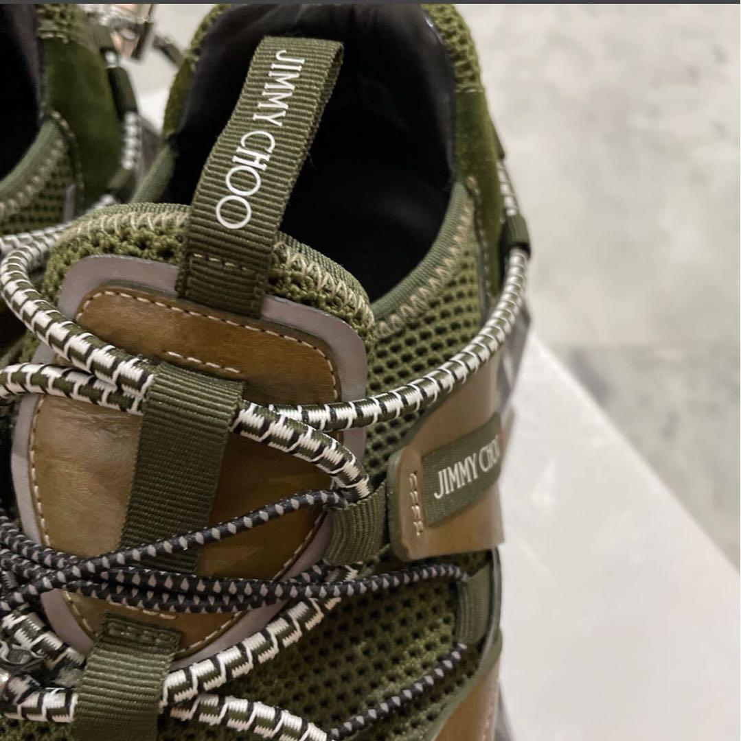 JIMMY CHOO オリーブ スニーカー　43 Jimmy Choo Low-cut Sneakers Shoes Olive Green Mesh Size 43