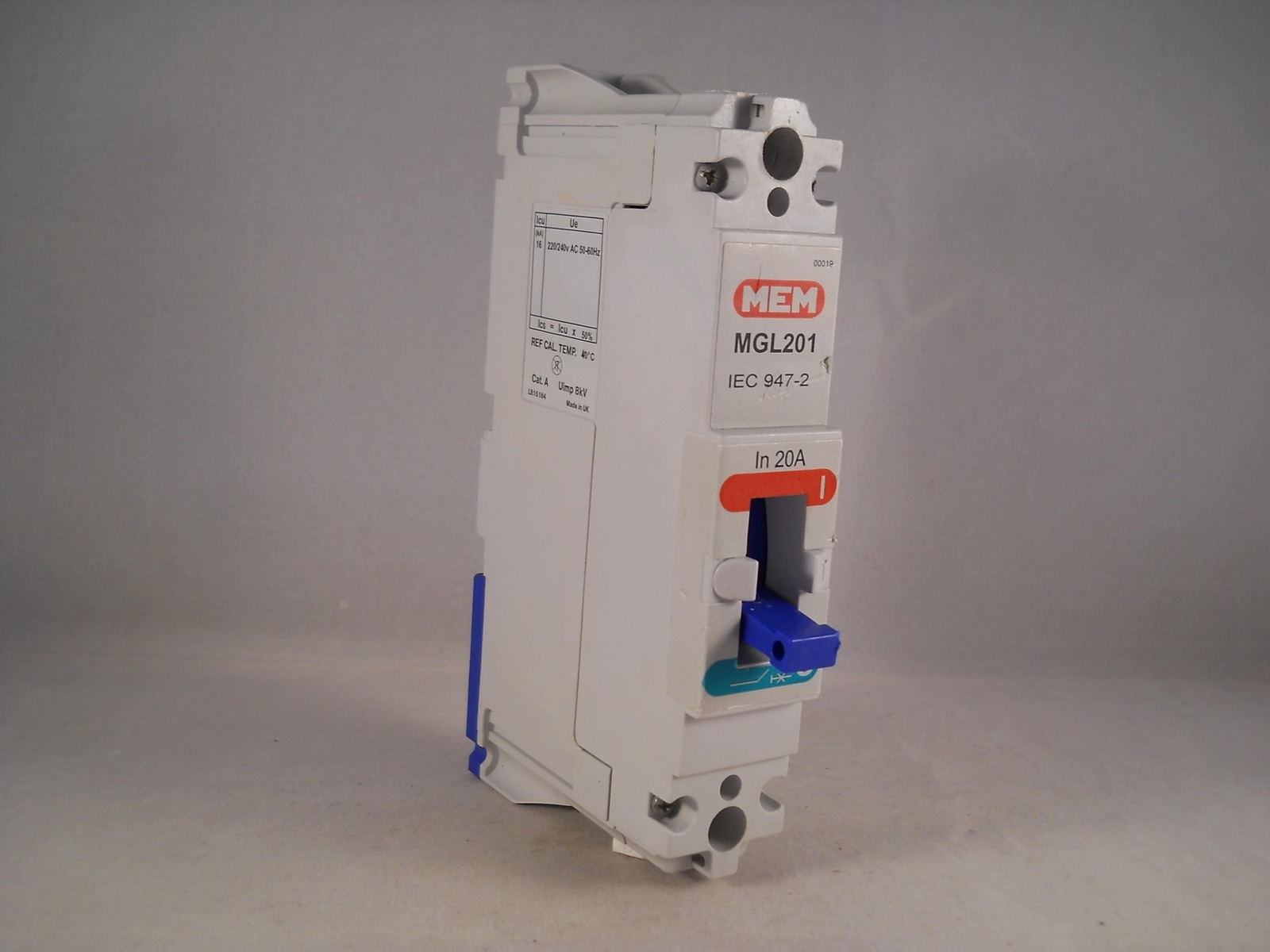 MEM MCCB 20 Amp Single Pole 20A Breaker Memshield 2 Bill TLG201 MGL201
