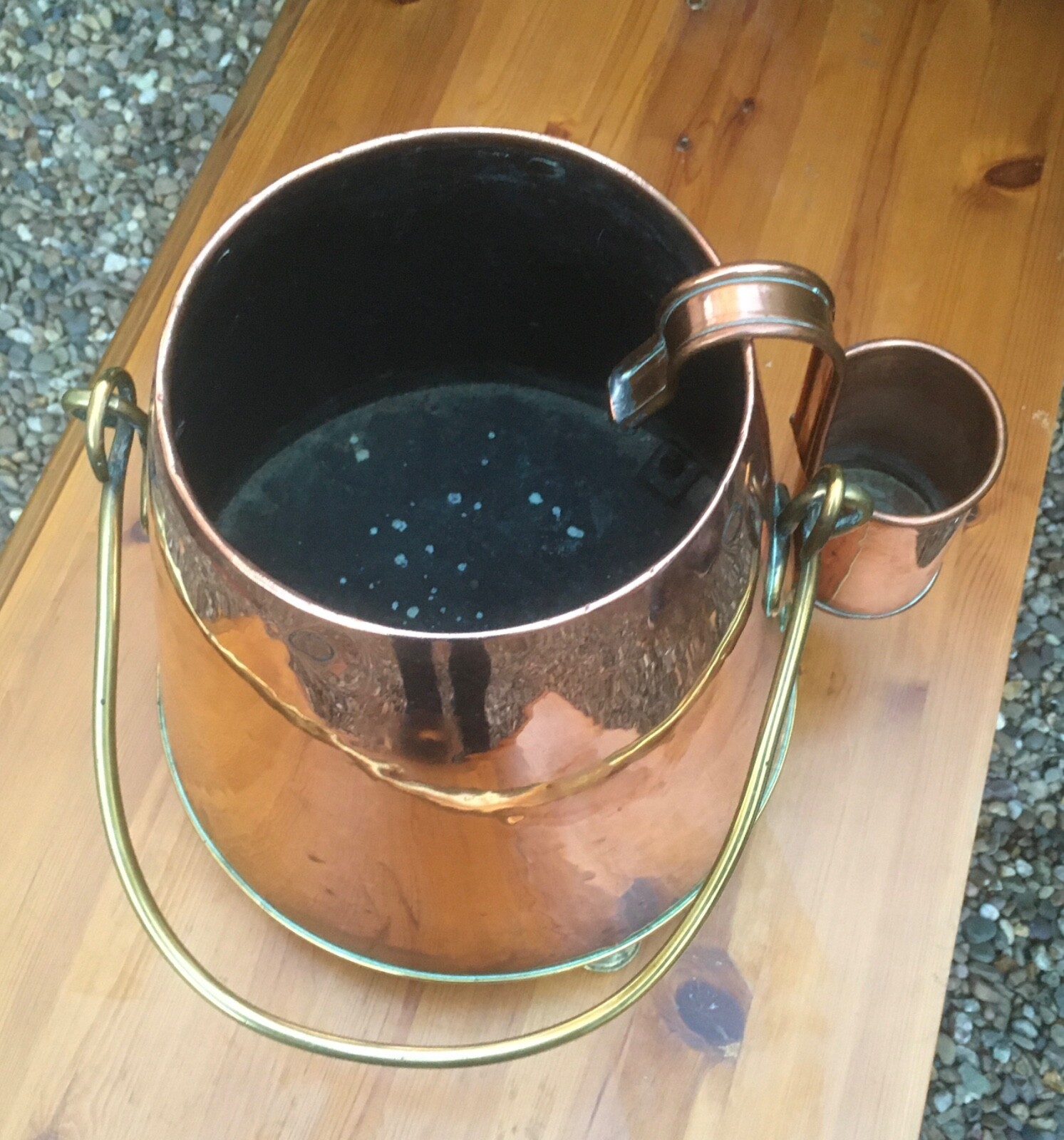 Antique copper and brass milk bucket with copper ladle / measure eBay