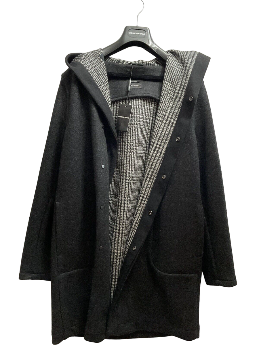 Emporio Armani Brad Line Single Breasted Men's Wool Hooded Coat