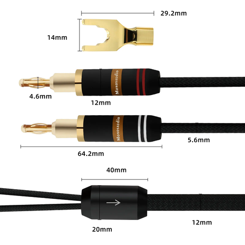 2PCS OFC Copper Speaker Cable Loudspeaker Wire with 2-2 Banana/Y Spade Connector - Photo 6/9