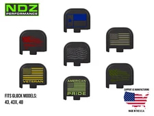 NDZ Glock 43 43X 48 Slide Cover Back Plate Aluminum - Colored U.S Flag Images