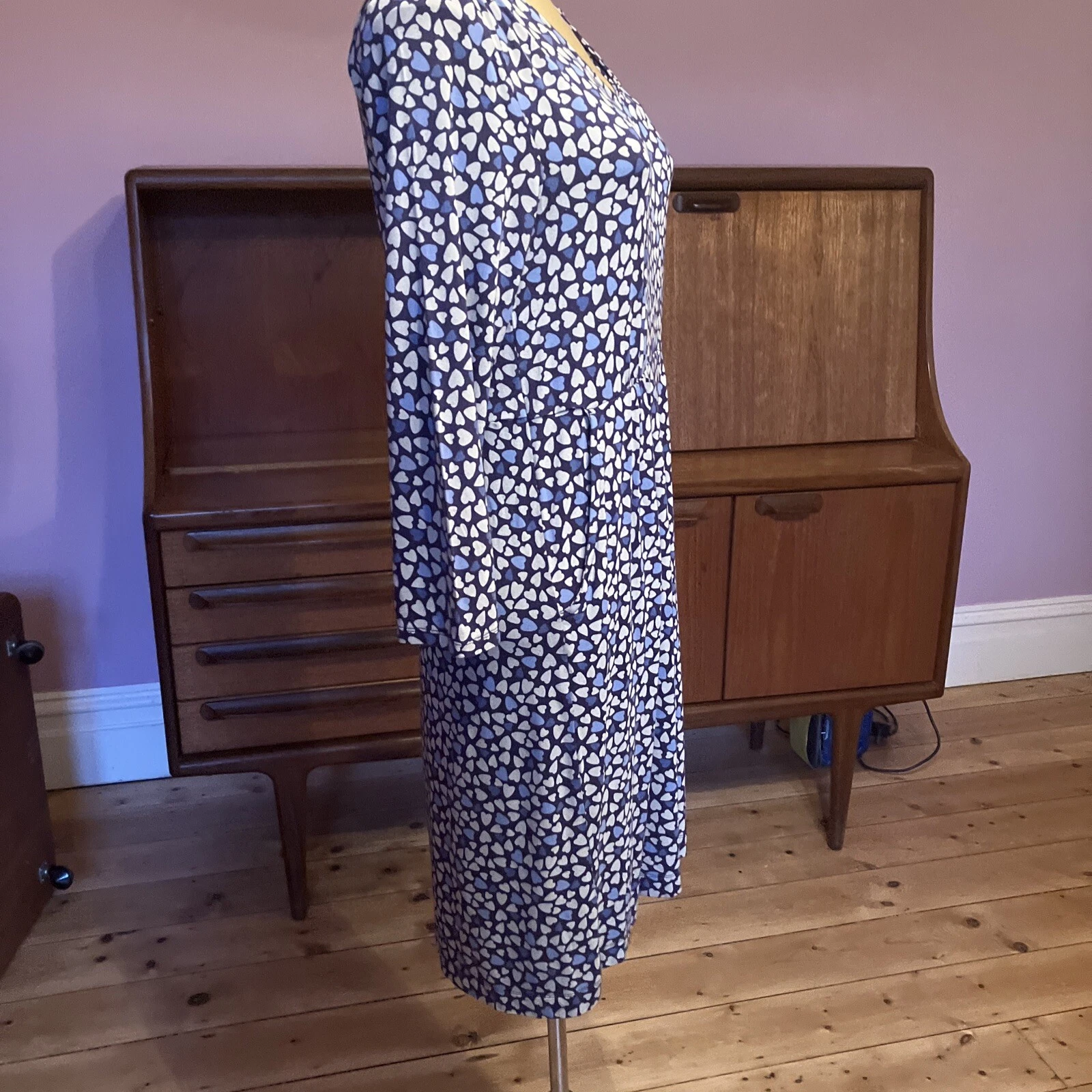 VALENTINO WHITE STUFF Vestito donna Petite Jersey Cambio Tasche Stampa Cuore Tg UK 12P