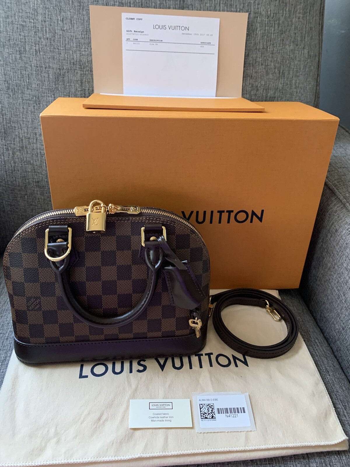 Authentic Louis Vuitton Alma BB Damier Ebene Canvas L… Gem