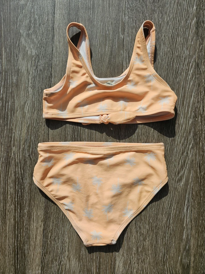 Antiguo Traje de Baño Azul Marino Niñas S Melocotón Estampado Palmera Corbata Frontal Conjunto de Dos Piezas Foto 4 de 4