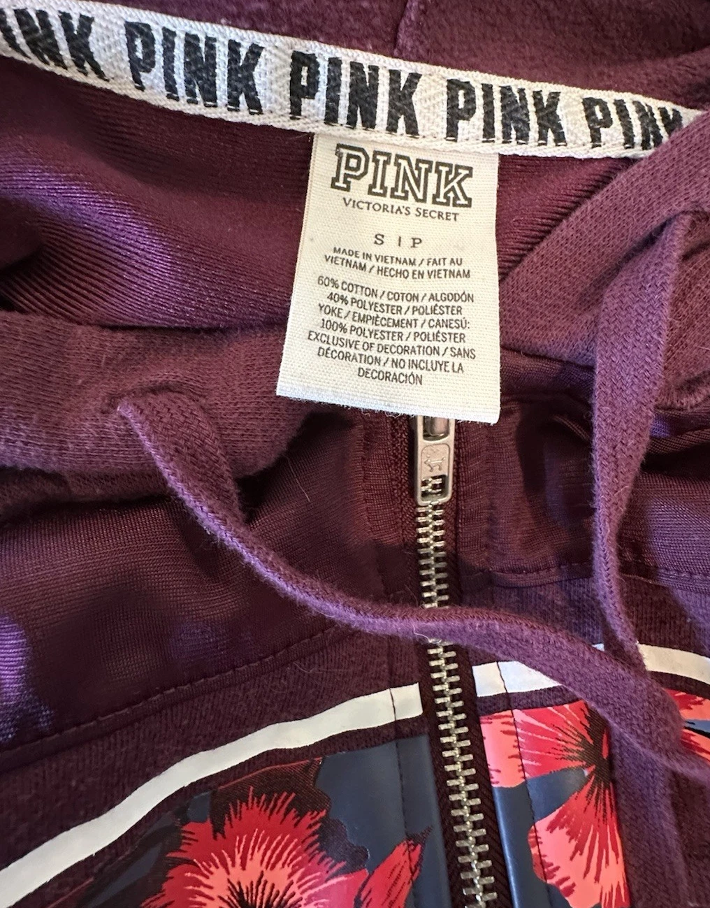 UNDERCOVER Felpa con cappuccio e zip intera Victoria Secret ROSA Maroon Hawaiian Prink taglia small