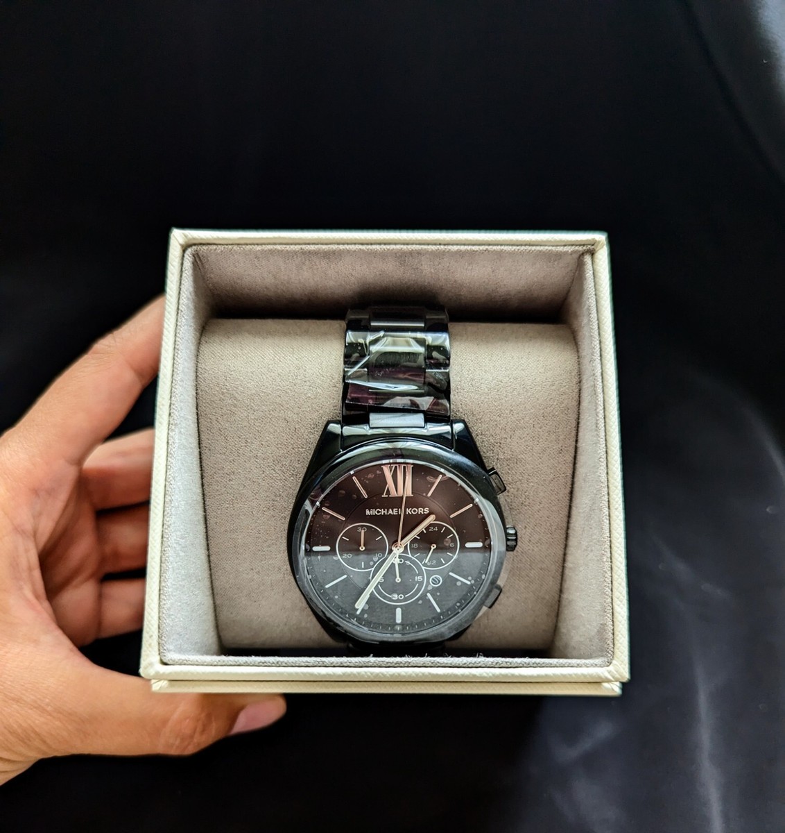 michael kors mens wrist watch black steel new perfect condition in