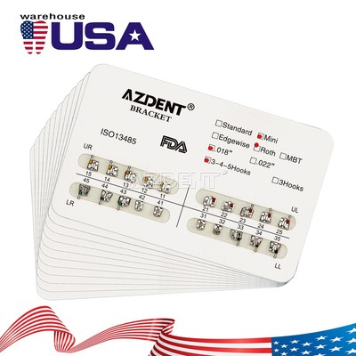 10Packs Dental Orthodontics Metal Brackets Brace Mini Roth Slot.018 Hooks 3-4-5