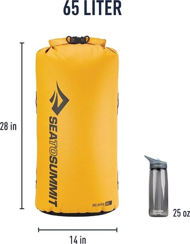 Sea to Summit 65 Lt Big River Dry Bag Durable Roll Top Dry Storage 420D Yellow - Picture 2 of 10