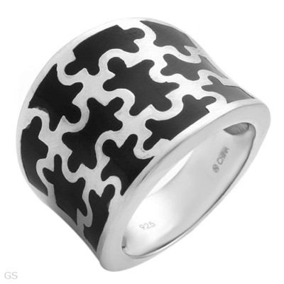Stilvoller Ring in schwarzer Emaille und 925 Sterling Silber Größe 6