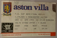 1995 Manchester United  v Crystal Palace FA Cup Semi final Match Ticket Stub
