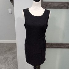 ',Max Studio Black Scoop Neck Crepe Faux Wrap Midi Dress With Side Tie Size S