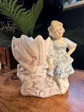 Antique German Bisque Spill Vase Girl Figure With Floral Holder c1900