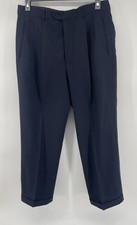 Louis Raphael Luxe 100% Wool Dress Pants Sz 34x29 Blue Mens Pleated Cuffed