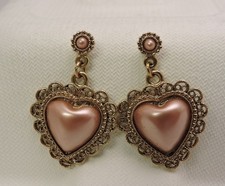 Rose Gold Color Pink Heart Earrings Dangle Pierced