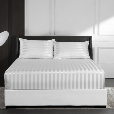 Satin-Spannbettlaken 180x200 cm Beige-Weiß Kühlend Glatt