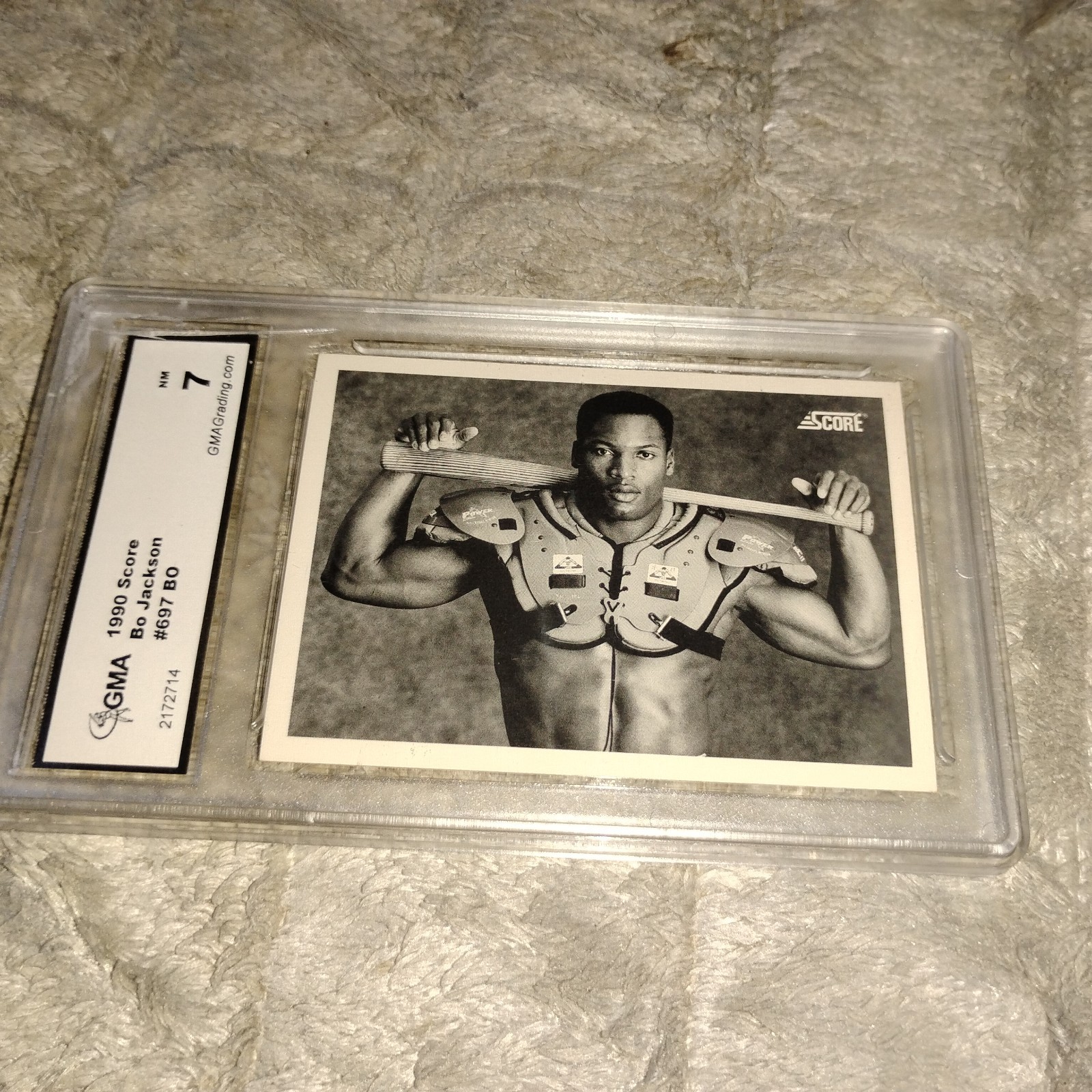 1990 Score #697 Bo Jackson GMA 7 Bo Knows Black And White Crack In Case 