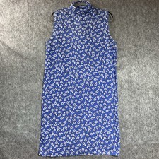 Vintage LL Bean Dress Women Medium Blue Floral Sleeveless Cottage Prairie Retro 
