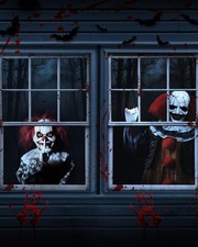 2pcs Halloween Window Cover Decor, Scary Ghost Curtain Outdoor Spooky joker wit,