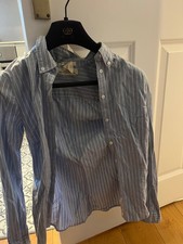 Women s fitted blue and white pin striped shi...