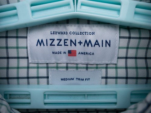 Mizzen + Main Shirt Mens Medium Trim Fit White Check Leeward Performance Stretch - Picture 2 of 9