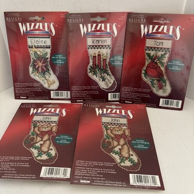 Janlynn Designs For The Needle Wizzers Cross Stitch Stocking Ornaments Lot of 5