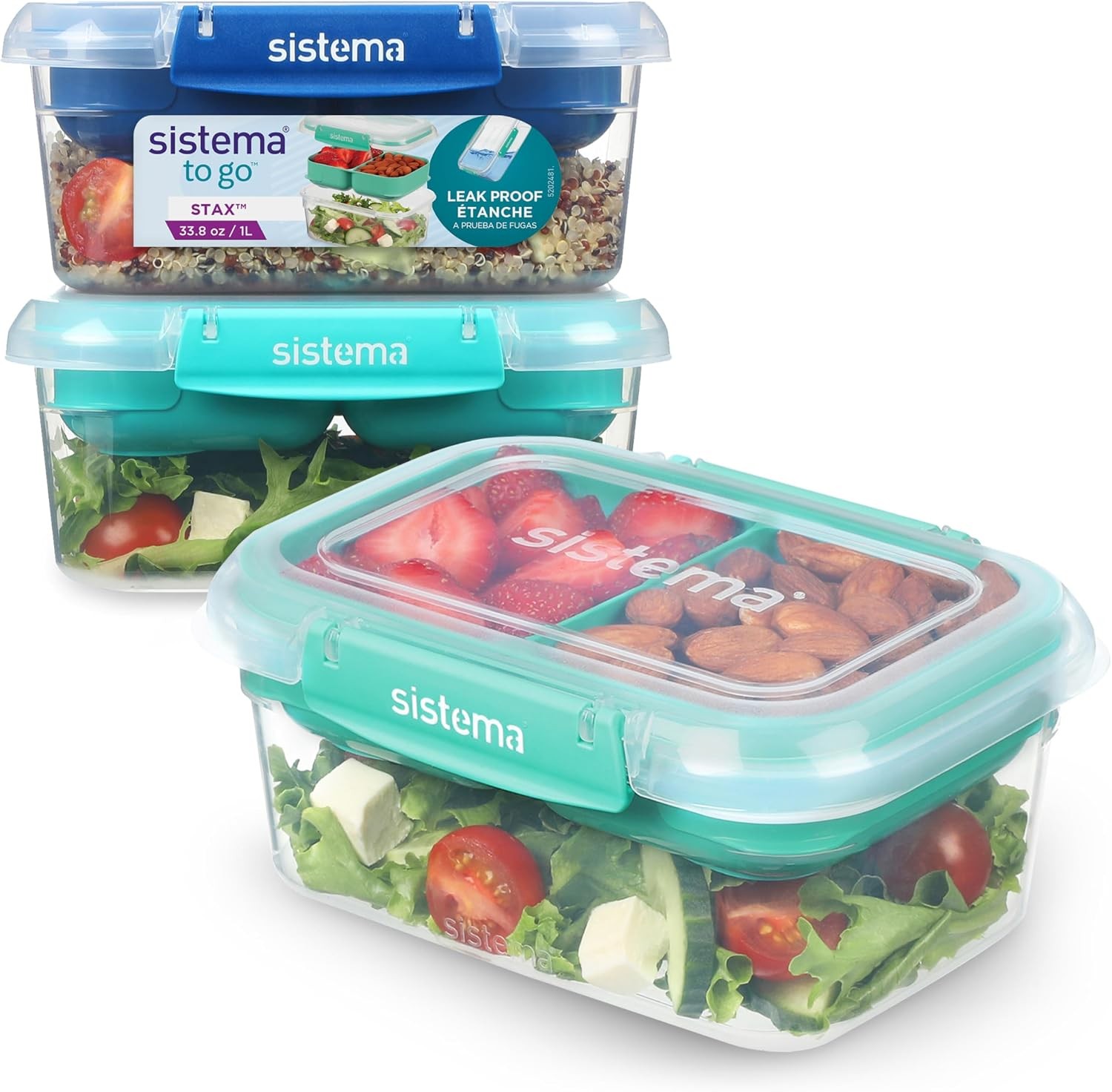 Sistema To Go Stax Leakproof Food Storage Containers | 1 L | Airtight & Stackable Meal Prep Containers With Lids - Image 5