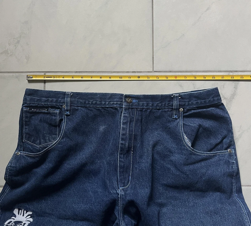 Jeans Brooklyn Xpress Para Hombres 40x32 Azul Suelto Y2K Bordado Gráfico Denim Suelto Foto 3 de 4