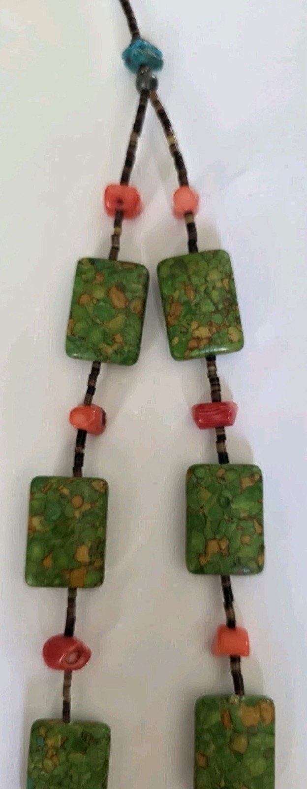 Handcrafted Green Stone Rectangle Beaded Statemen… - image 2