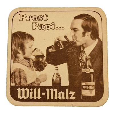 Vintage German Beer Coaster Will-Pils Prost Papi  Cheers Daddy!  Father Son Ad