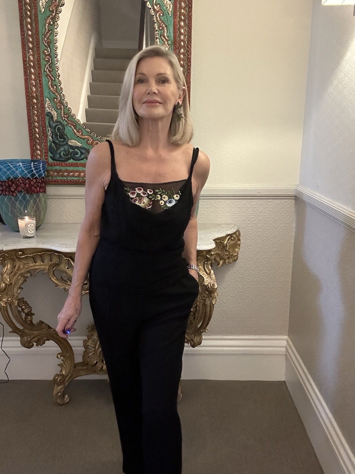 JOHN GALLIANO Vintage UK M Two Piece Black Lace Cardigan Cami Embroidered Detail