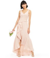 Adrianna Papell Womens Crepe Cascade Gown Dress, blush, 10