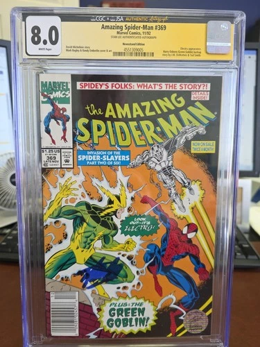 Amazing Spider-man  #369 Signed By STAN LEE!! JSA CERTIFIED CGC 8.0