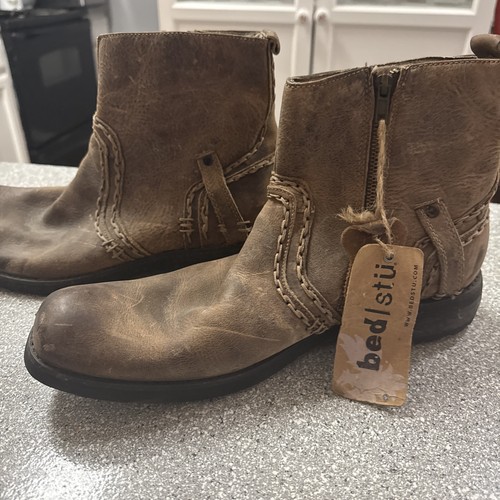 Bed Stu Revolution Herren Größe 9 Stiefel Braun Leder Seitlicher Reißverschluss - Bild 2 von 5