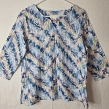 ALFRED DUNNER WOMENS PULLOVER TOP 3/4 SLEEVE ROUND NECK MULTI COLOR SIZE MED