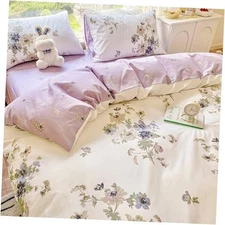 4pcs Duvet Cover Set- 100% Cotton Comfort Color Block Queen (U.S. Standard)