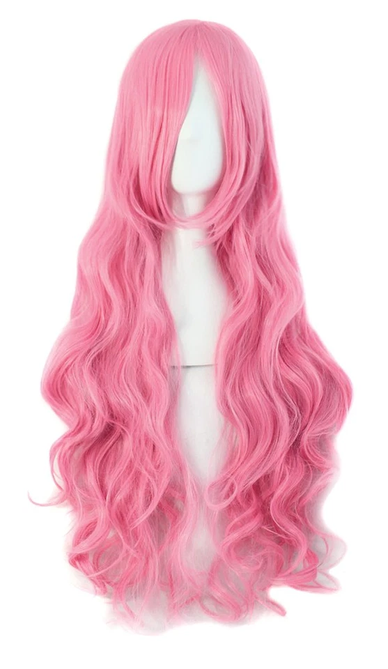 Peluca Disfraz Cosplay Rizado Espiral Pelo Largo 32" 80cm (Rosa Oscuro) Foto 4 de 4