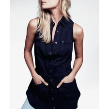 Free People Too Far Black Sleeveless Utility Long Tunic Vest Top Medium GUC Boho