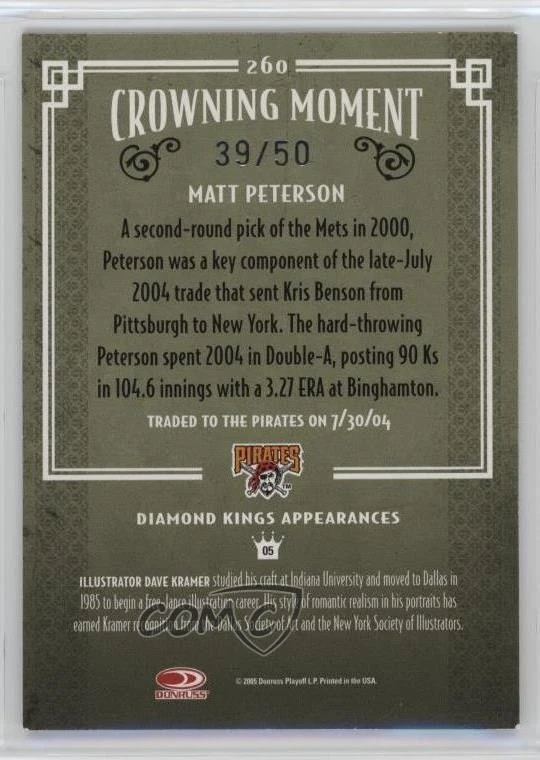 2005 Donruss Diamond Kings Green Framed /50 Matt Peterson #260 - Image 2 of 2