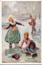 New Year Artist Signed Antique Postcard R.A. Hoger German KE1