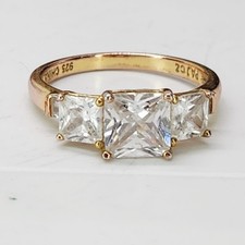 Vtg PAJ Gold Vermeil over Sterling Silver Princess Cut 5 Stone Engagement Ring 9