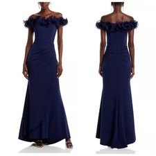 AQUA Ruffled Neck Evening Gown-Exclusive