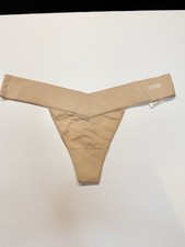 Vintage Victoria's Secret PINK Rare Yoga Pink Logo Band Nude Thong Panties Large