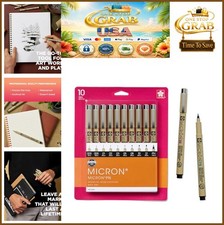 Fineliner Pens 10 Pack Black Archival Ink Assorted Point Sizes Smooth Drawing