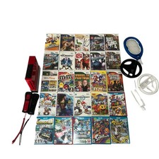 Lote de 25 juegos Nintendo Wii U consola Wii roja y 2 mandos a distancia Wii y dirección Wii
