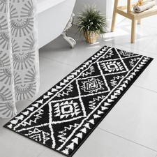 Uphome Boho Bathroom Runner Rug Black Tribal Long Bathroom Rug Western Non-Sl...