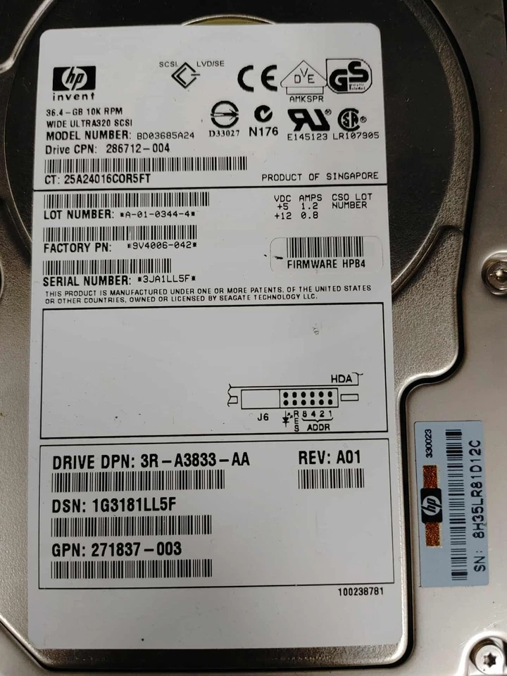 HP 286712-004 271837-003 36,4GB 10K RPM Ultra-320 SCSI 80 Pin 3.5" HDD - Image 2 of 4